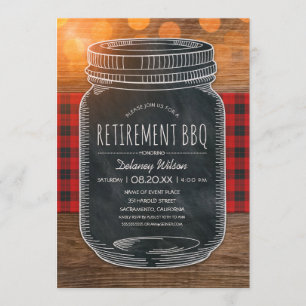 Rustic Pension BBQ Party Chalkboard Mason Burk Inbjudningar