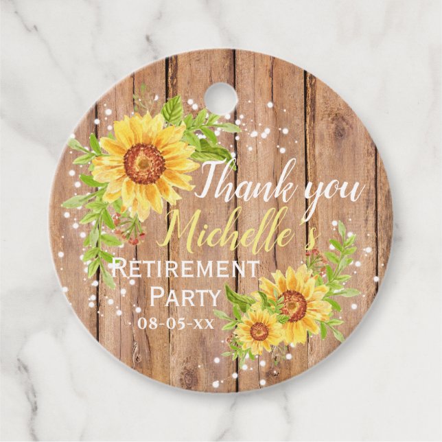 Rustic Pension Blommigt Solros Tack Party Gåvor Etiketter (Framsida)