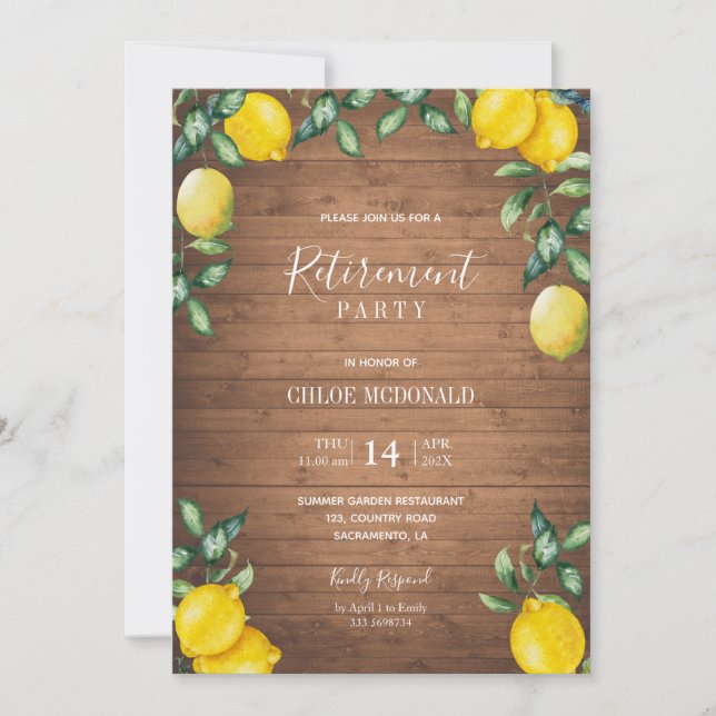 Rustic Pension Party-inbjudan med citroner Inbjudningar (Framsida)
