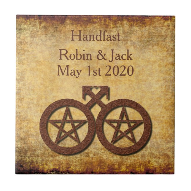 Rustic Pentacle Pagan Gay Handfasteingstift Tile Kakelplatta (Framsidan)