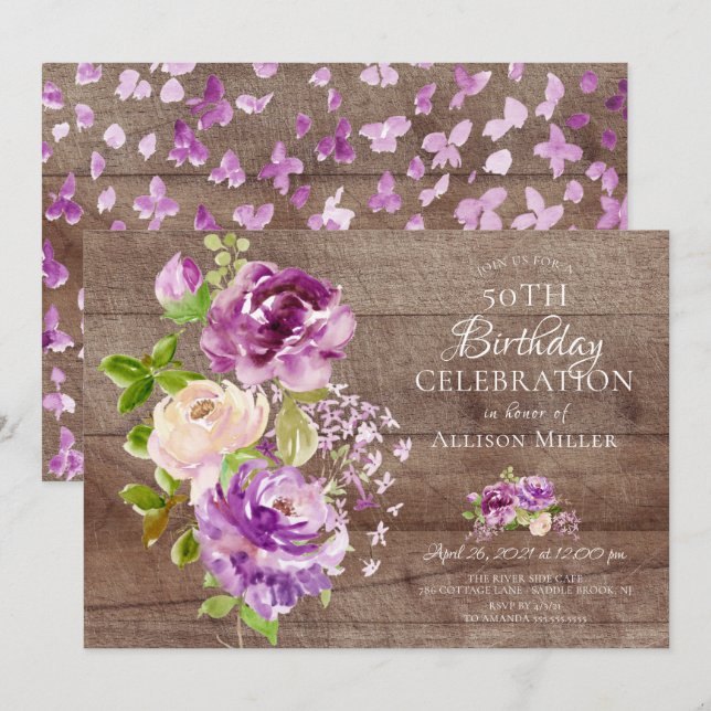 Rustic Peonies Blommigt Birthday-inbjudan Inbjudningar (Fram/baksida)