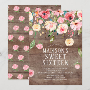 Rustic Peonies Blommigt Drop Sweet sixteen Party Inbjudningar