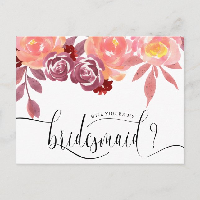 Rustic Peonies Bridesmaid-vykort Vykort (Framsida)