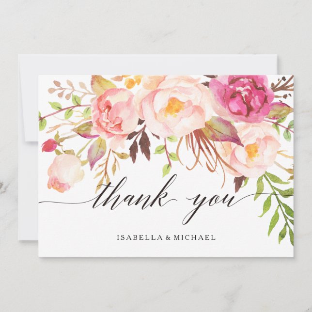 Rustic Peony Blommigt Bröllop Tack (Framsida)