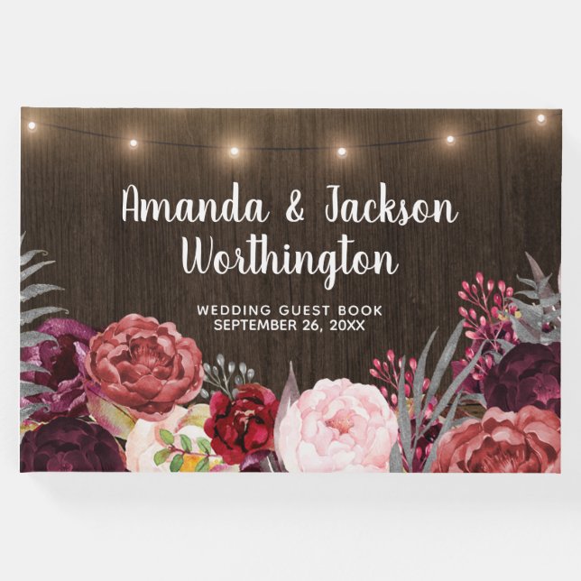 Rustic Peony Land Fall Wood Bröllop Guest Bok (Framsida)