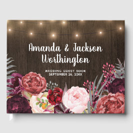 Rustic Peony Land Fall Wood Bröllop Guest Bok