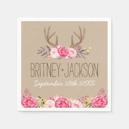Rustic Peony och Hjort Antler Bröllop Napkins Pappersservett