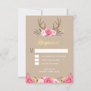 Rustic Peony och Hjort Antler Bröllop OSA Cards