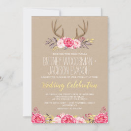 Rustic Peony och Hjort Antler Wedding bjudits in Inbjudningar