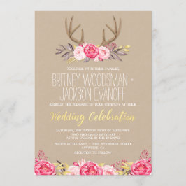 Rustic Peony och Hjort Antler Wedding bjudits in Inbjudningar
