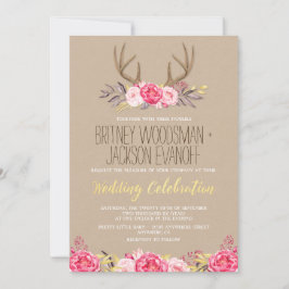 Rustic Peony och Hjort Antler Wedding bjudits in Inbjudningar