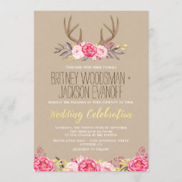 Rustic Peony och Hjort Antler Wedding bjudits in Inbjudningar