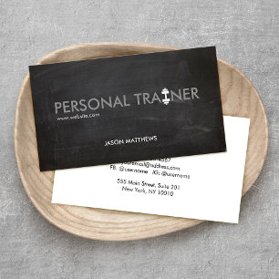 Rustic Personal Trainer Dumbbell Logotyp Fitness Visitkort