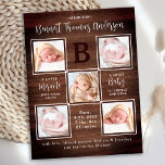 Rustic Personlig 5 Foto Nyfödd bebis-meddelande Vykort<br><div class="desc">Meddela nyfödd bebis till vänner och familj med dessa rustiska kalkskiffer, roligt moderna och unika födelseattest för foto. Anpassa med 5 av dina foton och anpassa dig med inledande mongram, namn, födelsestatus. Idén: "Ett litet Miracle sänt ovanifrån, ett sött Baby till Cuddle och kärlek". COPYRIGHT © 2020 Judy Burrows, Black...</div>
