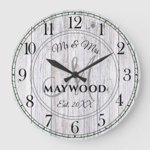 Rustic Personlig Bröllop Newlyweds Monogrammed Stor Klocka