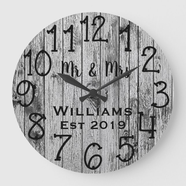 Rustic Personlig Brown Wood Anpassningsbar Stor Klocka (Framsida)