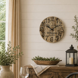 Rustic Personlig Brown Wood Anpassningsbar Stor Klocka