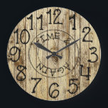 Rustic Personlig Brown Wood Tand gång på gång Stor Klocka<br><div class="desc">Vackra, unika, unika, unika designmodeller har en faux-rustik brun träbakgrund med svart brev som säger "TIME & AGAIN". Gör ett underbart bröllop, en årsdag eller en gåva till husuppvärmningen. Vilken elegant, vilket rustiskt tillbehör till vardagsrummet, sovrummet eller familjerummet. Om du behöver hjälp med anpassning kan du skicka e-post till dig...</div>
