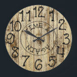 Rustic Personlig Brown Wood Tand gång på gång Stor Klocka<br><div class="desc">Vackra, unika, unika, unika designmodeller har en faux-rustik brun träbakgrund med svart brev som säger "TIME & AGAIN". Gör ett underbart bröllop, en årsdag eller en gåva till husuppvärmningen. Vilken elegant, vilket rustiskt tillbehör till vardagsrummet, sovrummet eller familjerummet. Om du behöver hjälp med anpassning kan du skicka e-post till dig...</div>
