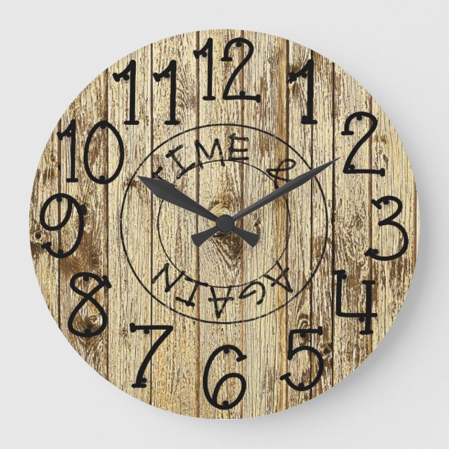 Rustic Personlig Brown Wood Tand gång på gång Stor Klocka (Framsida)