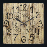 Rustic Personlig Brown Wood Time of Your Life Fyrkantig Klocka<br><div class="desc">Vackra, unika, unika, unika designmodeller har en faux-rustik brun träbakgrund med svart brev som säger "TID FÖR DITT LIV". Gör ett underbart bröllop, en årsdag eller en gåva till husuppvärmningen. Vilken elegant, vilket rustiskt tillbehör till vardagsrummet, sovrummet eller familjerummet. Om du behöver hjälp med anpassning kan du skicka e-post till...</div>