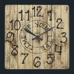 Rustic Personlig Brown Wood Time of Your Life Fyrkantig Klocka<br><div class="desc">Vackra, unika, unika, unika designmodeller har en faux-rustik brun träbakgrund med svart brev som säger "TID FÖR DITT LIV". Gör ett underbart bröllop, en årsdag eller en gåva till husuppvärmningen. Vilken elegant, vilket rustiskt tillbehör till vardagsrummet, sovrummet eller familjerummet. Om du behöver hjälp med anpassning kan du skicka e-post till...</div>