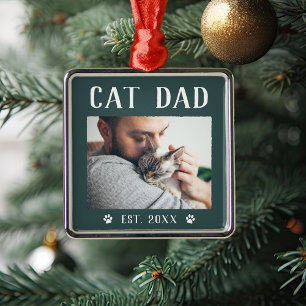 Rustic Personlig Cat Pappa Photo Julgransprydnad Metall