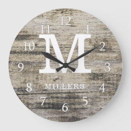 Rustic Personlig Farmhouse Wood Monogram Stor Klocka