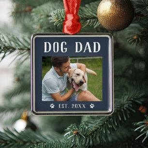 Rustic Personlig Hund Pappa Photo Julgransprydnad Metall