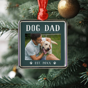Rustic Personlig Hund Pappa Photo Julgransprydnad Metall