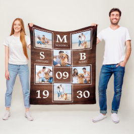 Rustic Personlig Monogram Par Photo Collage Fleecefilt