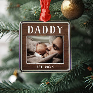 Rustic Personlig pappa Photo Julgransprydnad Metall