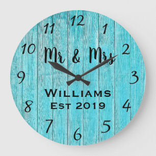 Rustic Personlig Teal Wood Anpassningsbar Stor Klocka