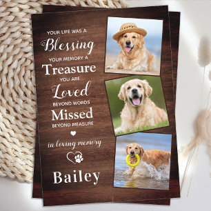 Rustic Pet Loss Personlig 3 Photo Hund Memorial Tack Kort