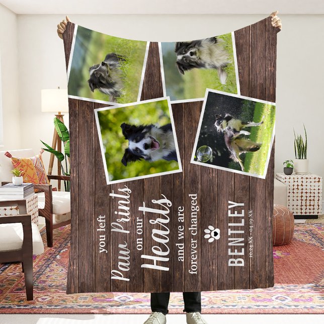 Rustic Pet Memorial Photo Collage Keepsak Fleecefilt (Skapare uppladdad)