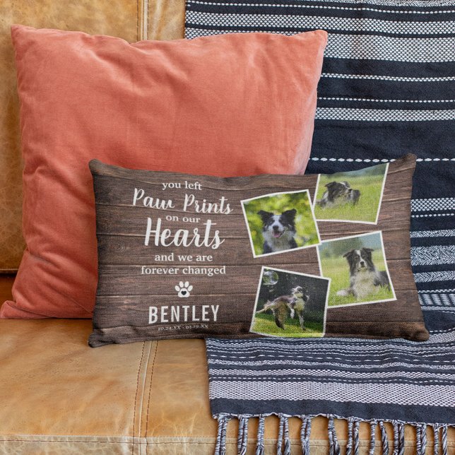Rustic Pet Memorial Photo Collage Keepsak Prydnadskudde (Skapare uppladdad)