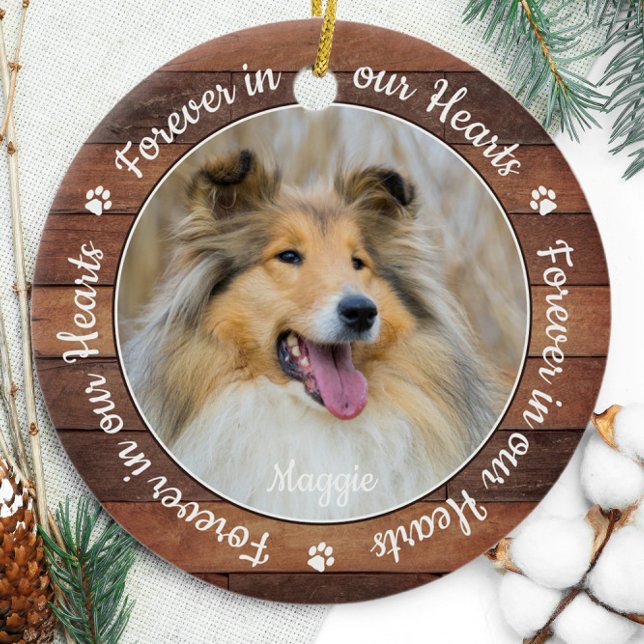 Rustic Pet Memorial Tass avtryck Hund Cat 2 Photo Julgransprydnad Keramik (Skapare uppladdad)