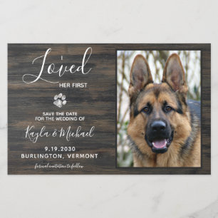 Rustic Pet Photo Budget Hund Bröllop spara datum