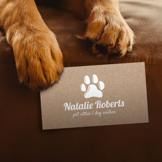 Rustic Pet Sitter Dog Walker Tass Logotyp Kraft Visitkort (Skapare uppladdad)
