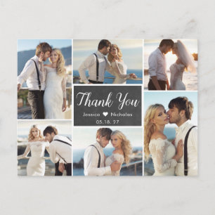 Rustic Photo Collage Chalkboard Bröllop Tack Vykort