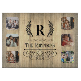 Rustic Photo Collage Family namn & Monogram