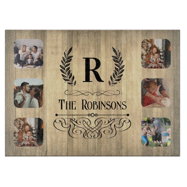 Rustic Photo Collage Family namn & Monogram (Framsidan)