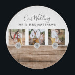 Rustic Photo Collage Monogram NEWLYWEDS BRÖLLOP<br><div class="desc">Lägg till dina foton i den här moderna,  runda monogrammofonens temade fotogåva,  perfekt för nygifta på bröllopsdagen som en bröllop-gåva.</div>