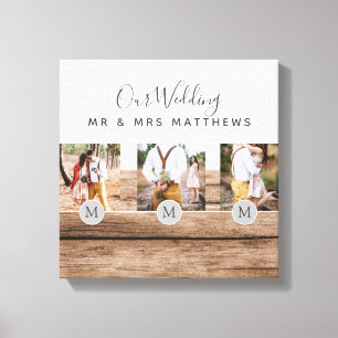 Rustic Photo Collage Monogram NEWLYWEDS BRÖLLOP Canvastryck