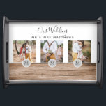 Rustic Photo Collage Monogram NEWLYWEDS BRÖLLOP Frukostbricka<br><div class="desc">Lägg till dina foton i den här moderna,  runda monogrammofonens temade fotogåva,  perfekt för nygifta på bröllopsdagen som en bröllop-gåva.</div>