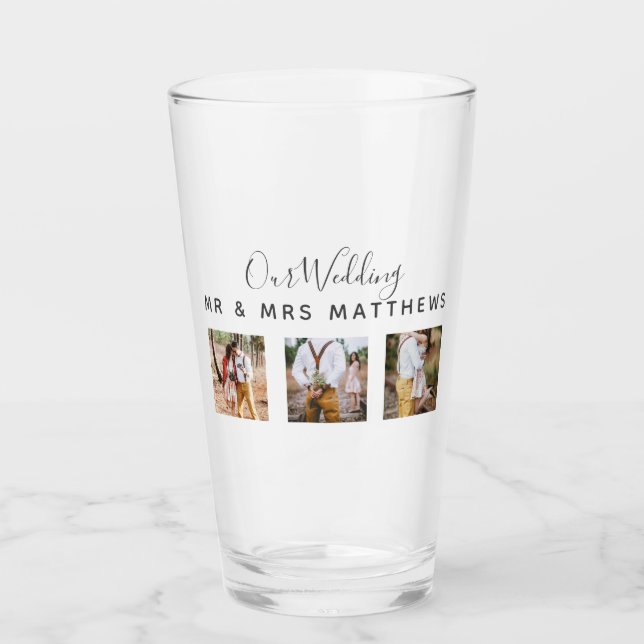 Rustic Photo Collage Monogram NEWLYWEDS BRÖLLOP Glaskopp (Framsida)