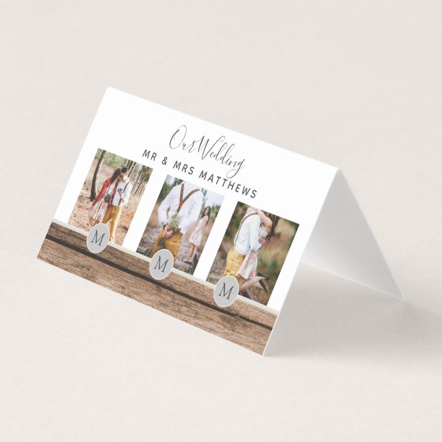 Rustic Photo Collage Monogram NEWLYWEDS BRÖLLOP Kort (Framsida)