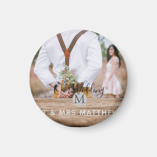 Rustic Photo Collage Monogram NEWLYWEDS BRÖLLOP Magnet