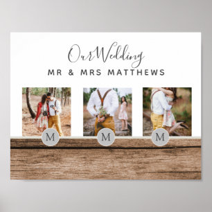 Rustic Photo Collage Monogram NEWLYWEDS BRÖLLOP Poster