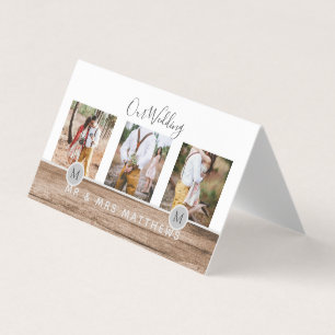 Rustic Photo Collage Monogram NEWLYWEDS BRÖLLOP Visitkort
